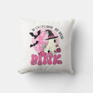 Halloween Ghost In October we Wear Pink Cushion