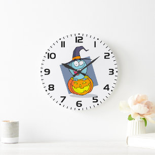 Halloween Ghost in Pumpkin Spooky Witch Large Clock