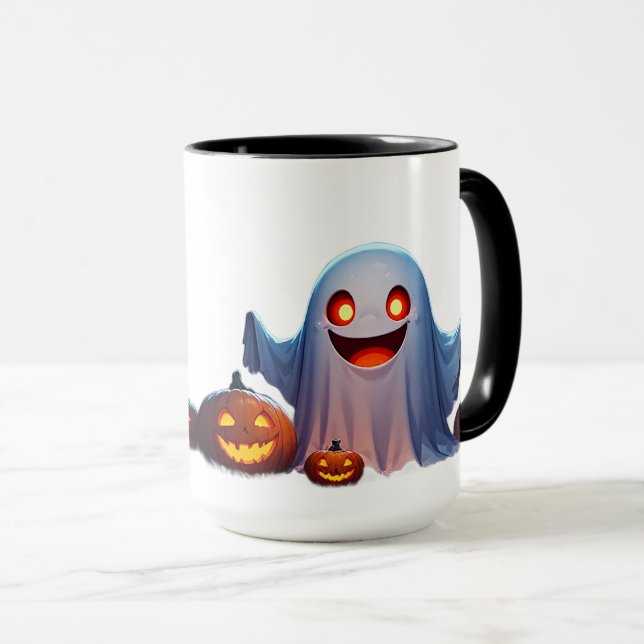 Halloween Ghost In Spooky Pumpkin Night Scene 🌙 Mug (Front Right)