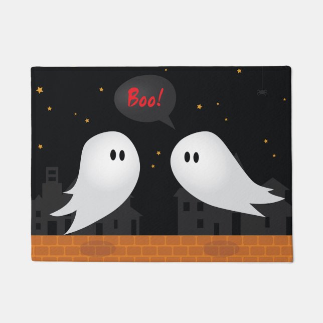 Halloween ghost in town spooky concept doormat (Front)