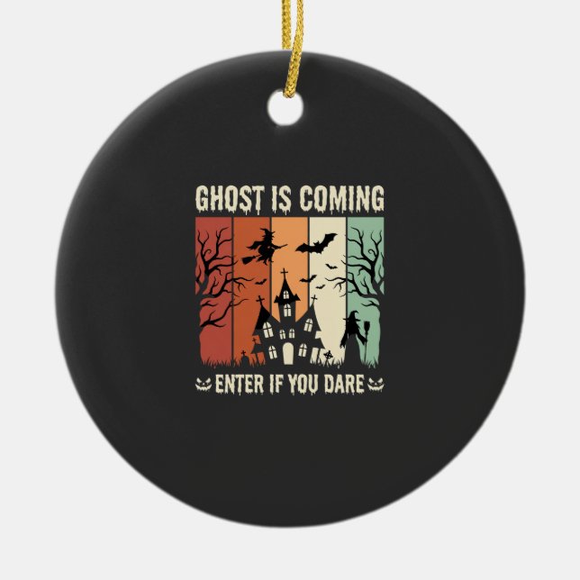 Halloween Ghost Is Coming Haunted House Ceramic Tree Decoration (Front)