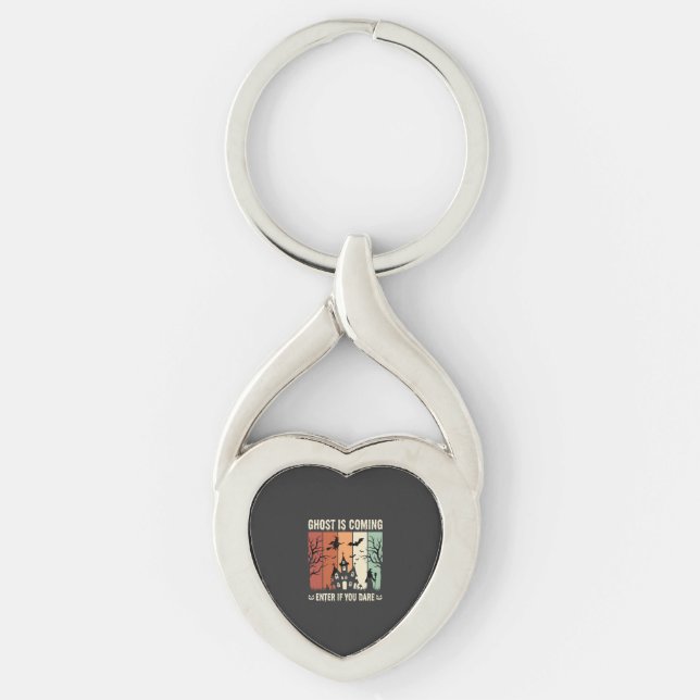 Halloween Ghost Is Coming Haunted House Key Ring (Front)