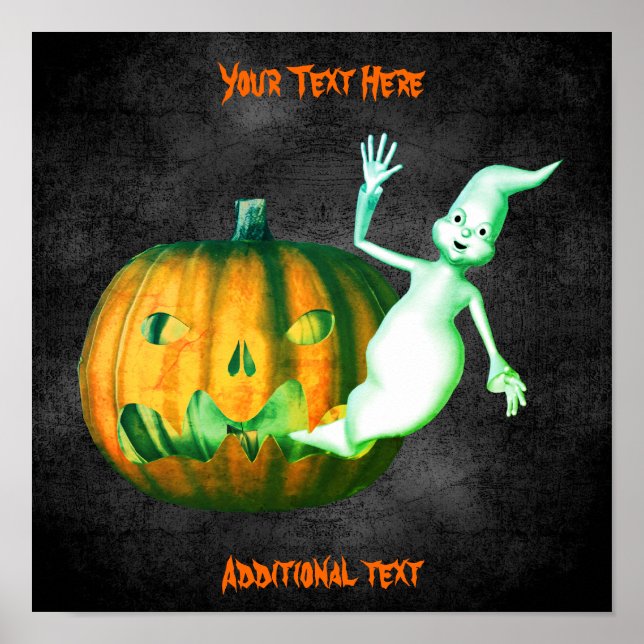Halloween Ghost Jack O Lantern Cute Personalised  Poster (Front)