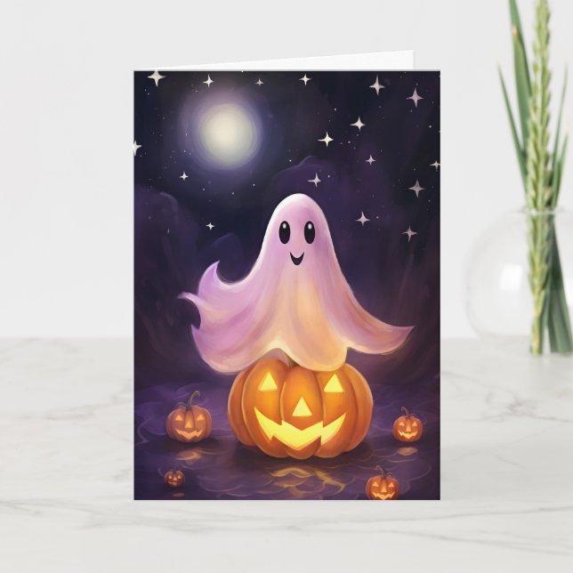 Halloween Ghost Jack-o'-lantern Illustration Card (Front)