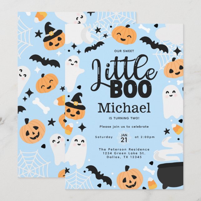 Halloween Ghost Little Boo 2nd Birthday Party Invitation (Front/Back)
