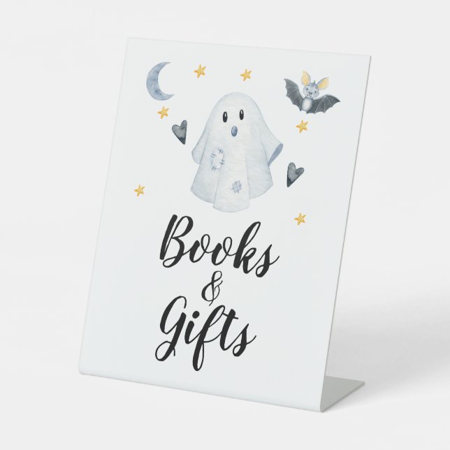 Halloween Ghost Little Boo Baby Shower Gifts Pedestal Sign (Front)