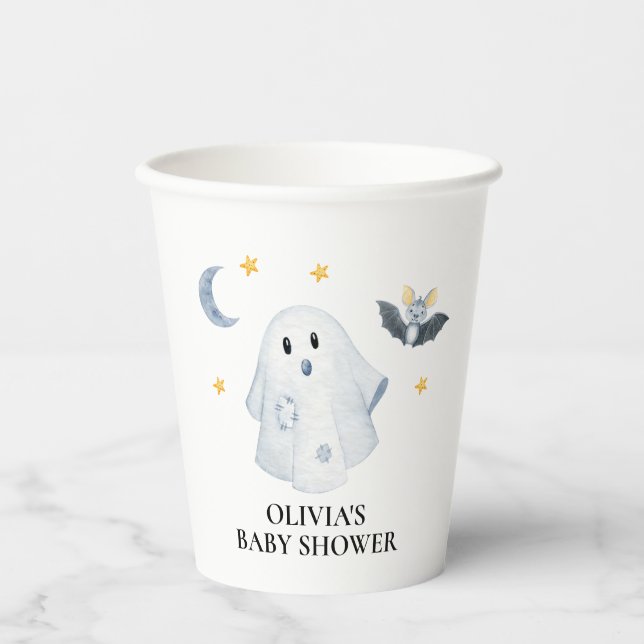 Halloween Ghost Little Boo Baby Shower Paper Cups (Front)