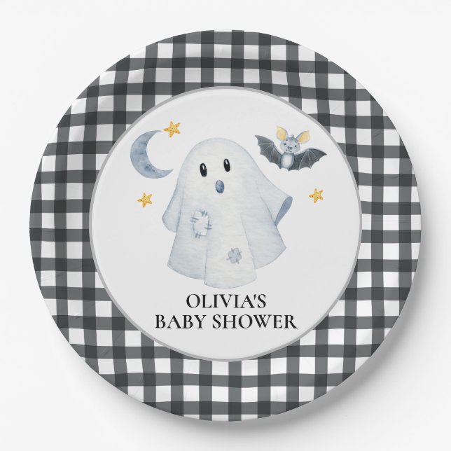 Halloween Ghost Little Boo Baby Shower Paper Plate (Front)