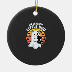 Halloween Ghost Little Boo Cat Ceramic Tree Decoration