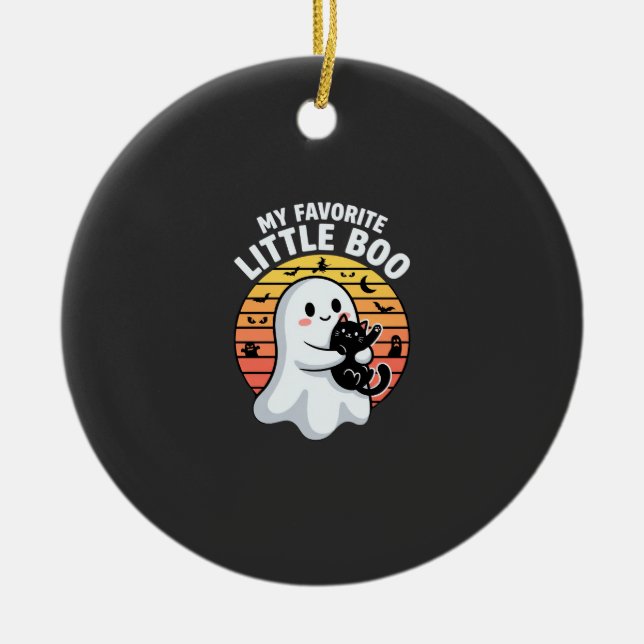 Halloween Ghost Little Boo Cat Ceramic Tree Decoration (Front)