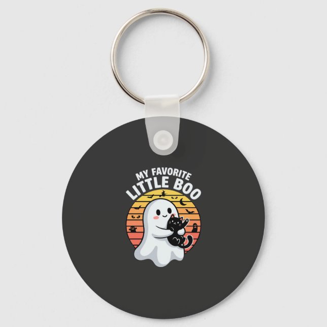 Halloween Ghost Little Boo Cat Key Ring (Front)