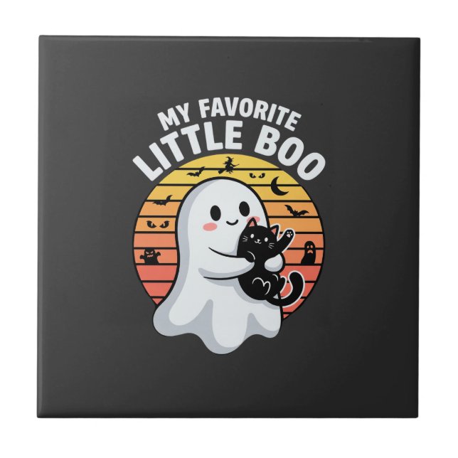 Halloween Ghost Little Boo Cat Tile (Front)
