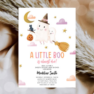 Halloween Ghost Little Boo Spooky Girl Baby Shower Invitation