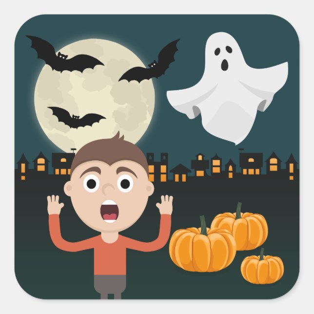 Halloween Ghost Moon Bats Illustration Stickers (Front)