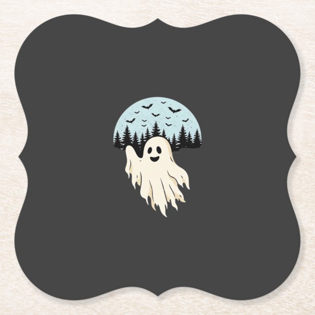 Halloween Ghost Moon Forest Design_1 Paper Coaster (Front)