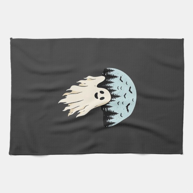 Halloween Ghost Moon Forest Design_1 Tea Towel (Horizontal)