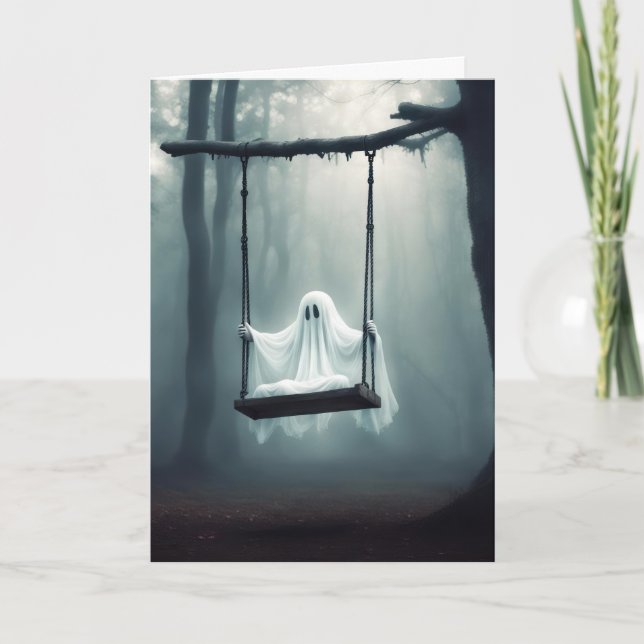 Halloween Ghost On A Swing Holiday Card (Front)