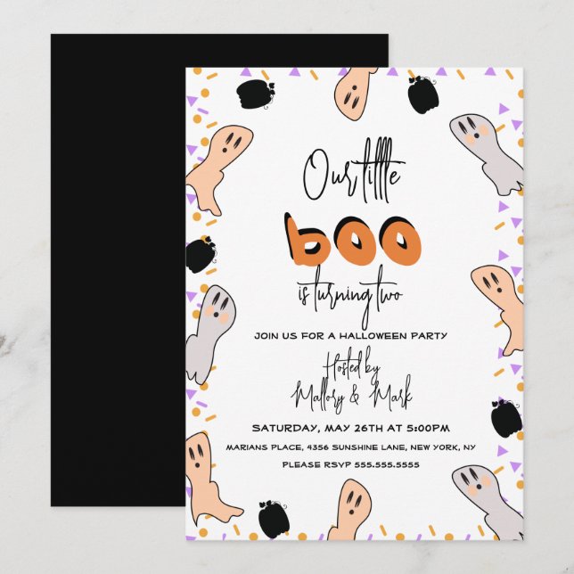 Halloween Ghost Our Little Boo Confetti Invitation (Front/Back)