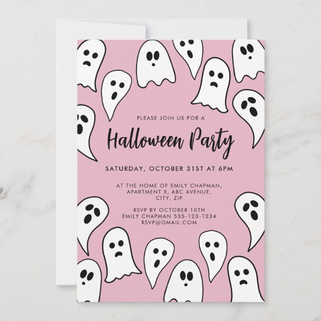 Halloween Ghost Party pink  Invitation (Front)