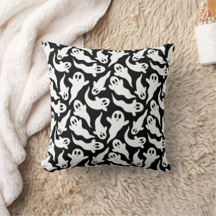 Halloween Ghost Pattern Black and White Cushion