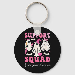 Halloween Ghost Pink Witch Hat Support Squad Breas Key Ring