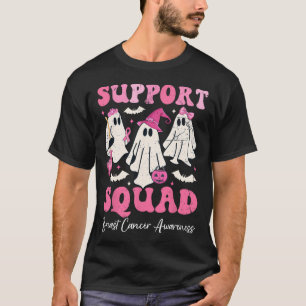 Halloween Ghost Pink Witch Hat Support Squad Breas T-Shirt