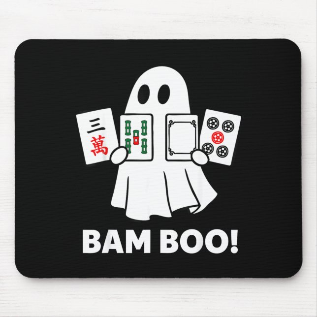 Halloween ghost playing mahjong spooky bam boo mouse mat (Front)