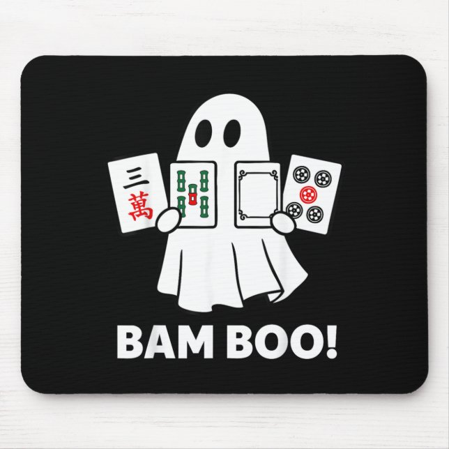 Halloween Ghost Playing Mahjong Spooky Bam Boo Mouse Mat (Front)