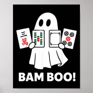 Halloween Ghost Playing Mahjong Spooky Bam Boo Poster