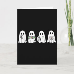 Halloween Ghost Playing Mahjong Spooky Season Game Card