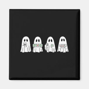 Halloween Ghost Playing Mahjong Spooky Season Game Magnet