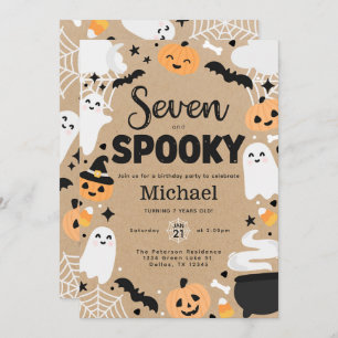 Halloween Ghost Pumpkin 7th Birthday Party Invitation