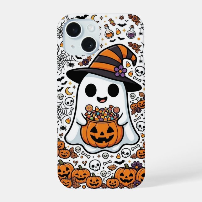 Halloween Ghost Pumpkin Candy Pattern Witch  iPhone 15 Case (Back)