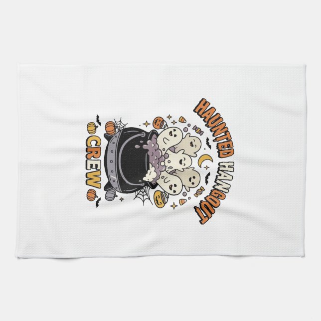 Halloween Ghost Pumpkin Crew Tea Towel (Horizontal)