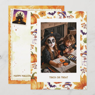 Halloween Ghost Pumpkin Custom Photo Card