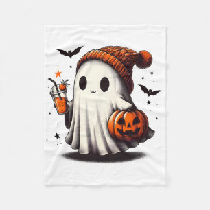 Halloween Ghost Pumpkin Fall Drinks Spooky Beanie Fleece Blanket