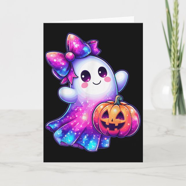 Halloween Ghost Pumpkin Galaxy Colours Cute Spooky Card (Front)