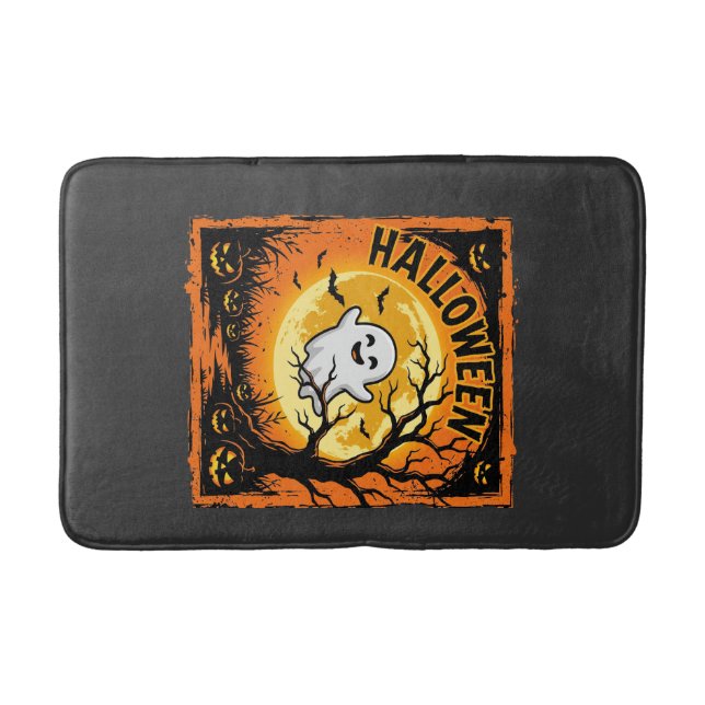 Halloween Ghost Pumpkin Haunted Tree Bath Mat (Front)