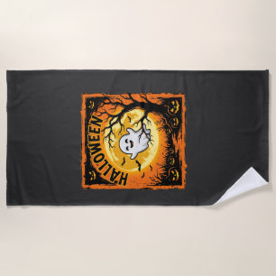Halloween Ghost Pumpkin Haunted Tree Beach Towel