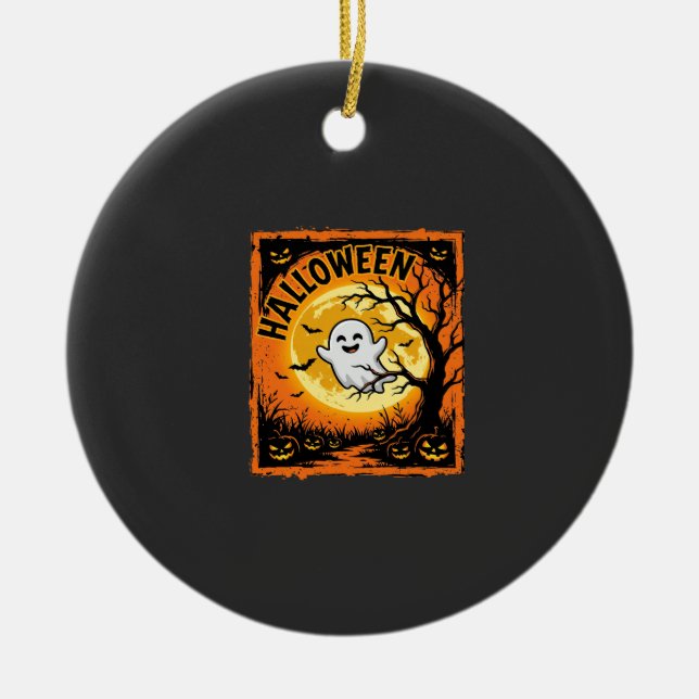 Halloween Ghost Pumpkin Haunted Tree Ceramic Tree Decoration (Front)