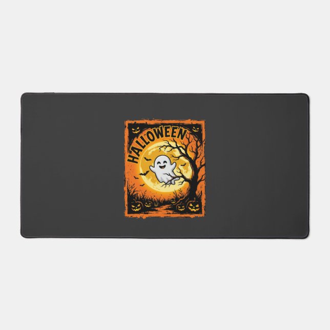 Halloween Ghost Pumpkin Haunted Tree Desk Mat (Front)