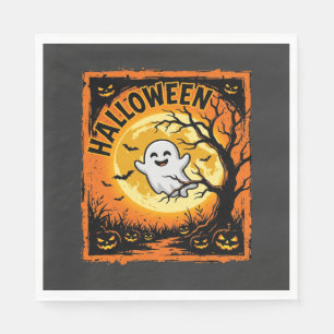 Halloween Ghost Pumpkin Haunted Tree Napkin