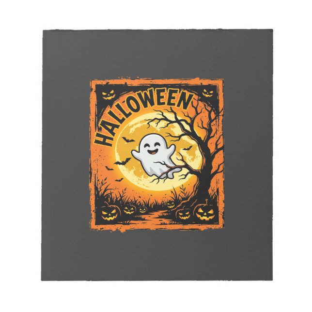 Halloween Ghost Pumpkin Haunted Tree Notepad (Front)