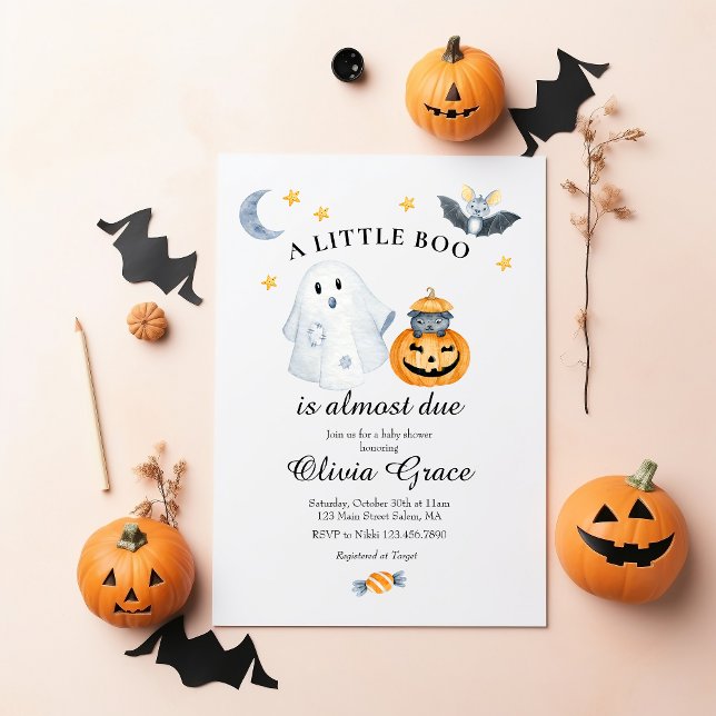 Halloween Ghost Pumpkin Little Boo Baby Shower Inv Invitation (Creator Uploaded)