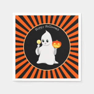 Halloween Ghost & Pumpkin on Black & Orange Napkin