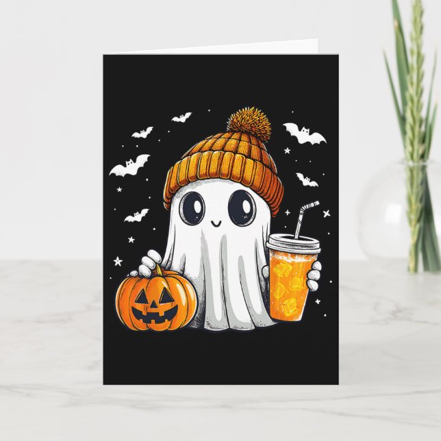 Halloween Ghost Pumpkin Spice Latte Autumn Fall Co Card (Front)