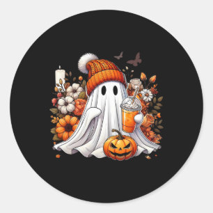 Halloween Ghost Pumpkin Spice Latte Flower Fall Co Classic Round Sticker