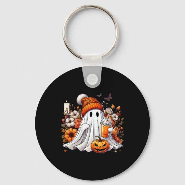 Halloween Ghost Pumpkin Spice Latte Flower Fall Co Key Ring (Front)