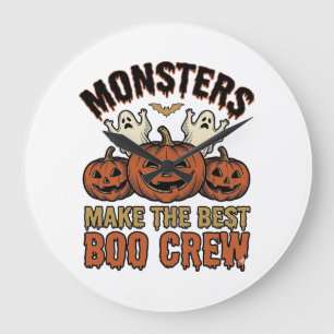 Halloween Ghost Pumpkin Vintage Engraving Funny Te Large Clock