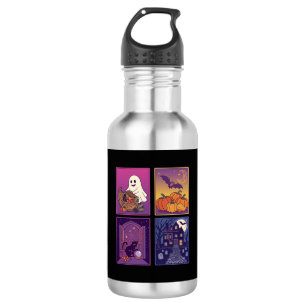 Halloween Ghost Pumpkins Black Cat Haunted House B 532 Ml Water Bottle